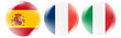 Spain, France, and Italy flag buttons