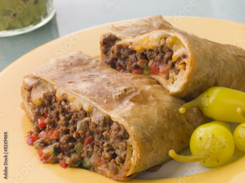 Chimichanga with Pickled Chillies and Guacamole