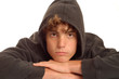 attractive confident teenage boy with black hoodie over head attractive confident teenage boy with black hoodie over head