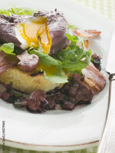 Photo: Red Wine Poached Egg with Bacon and Toasted Brioche Red Wine Poached Egg with Bacon and Toasted Brioche