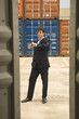 Businessman checking the time at a commercial dock