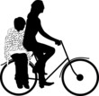 mother with child riding bicycle silhouette