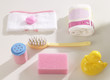 Close-up of toiletries with a rubber duck