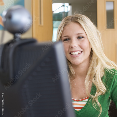Using A Computer. girl using a computer