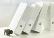 Bison next to leaning folders