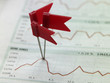 View of red flags marking peak of graph