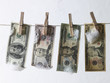 Clean Dollar notes hanging on clothesline
