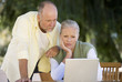 A senior couple working on a laptop