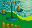 Colored background with balance and weights