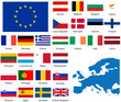 Detailed flags and map of European nations Detailed flags and map of European nations