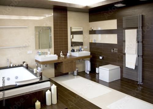 Modern Bathroom Gallery on Photo  Luxurious Modern White Bathroom With Dark Wood Floors    Andrey