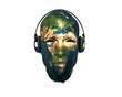 3D men textured face with headphone