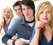 Portrait of  young guys and girls smiling