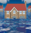 Illustration: Flooded housing estate (climate change/insurance concept) Flooded housing estate (climate change/insurance concept)