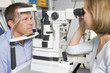 Optometrist in exam room