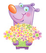 Smiling bear with flowers