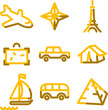 Travel 2 icons, gold contour series