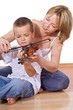 Woman teaching her son