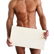 Naked Muscular Torso Covering Copy Space Box