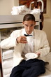 Hotel waiter taking a break