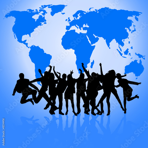 silhouettes of people dancing. happy people dancing on world