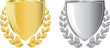 golden and silver shields with laurel wreath