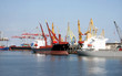 dry-cargo ships cost at moorings of port under unloading