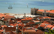 Bird way of central Lisbon with red roofs and river embankment Bird way of central Lisbon with red roofs and river embankment