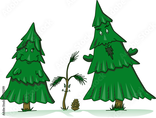 dates tree cartoon. pine tree family cartoon
