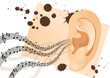 Grunge human ear with musical notes. Vector illustration Grunge human ear with musical notes. Vector illustration