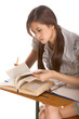 Asian college student preparing for English spelling-bee contest