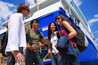 Group of friends in front of ferry