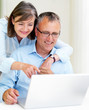 Happy senior businesspeople using laptop