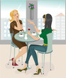 Girls sitting in the city cafe