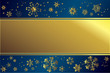 Goldener Rahmen mit Schneeflocken vor blauem Hintergrund