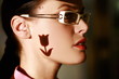 Woman wearing glasses with tulip shape on her face