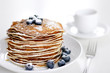 Blueberry Pancakes with Espresso and white background