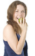The redhead sporty woman with pear