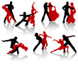 Silhouettes of the pairs dancing ballroom dances