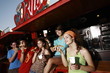 Teenagers hanging out;eating pizza