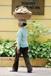 woman carrying a basket of fruit in hanoi