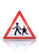 Panneau de danger  fréquentation par les enfants (reflet métal)