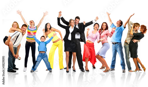 Happy funny people. Isolated over white background.