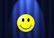 smiley over a blue curtain