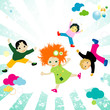 abstract design with happy kids jumping