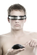 Handsome cyber man with computer mouse