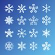 16 Snowflakes Set On Blue Background. Easy to edit vector.