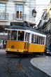 Old fashioned yellow tram in Lisbon, Portugal