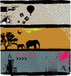 Abstrakt background set with animal, clokc and old script