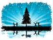 Silhouettes of children playing in snow